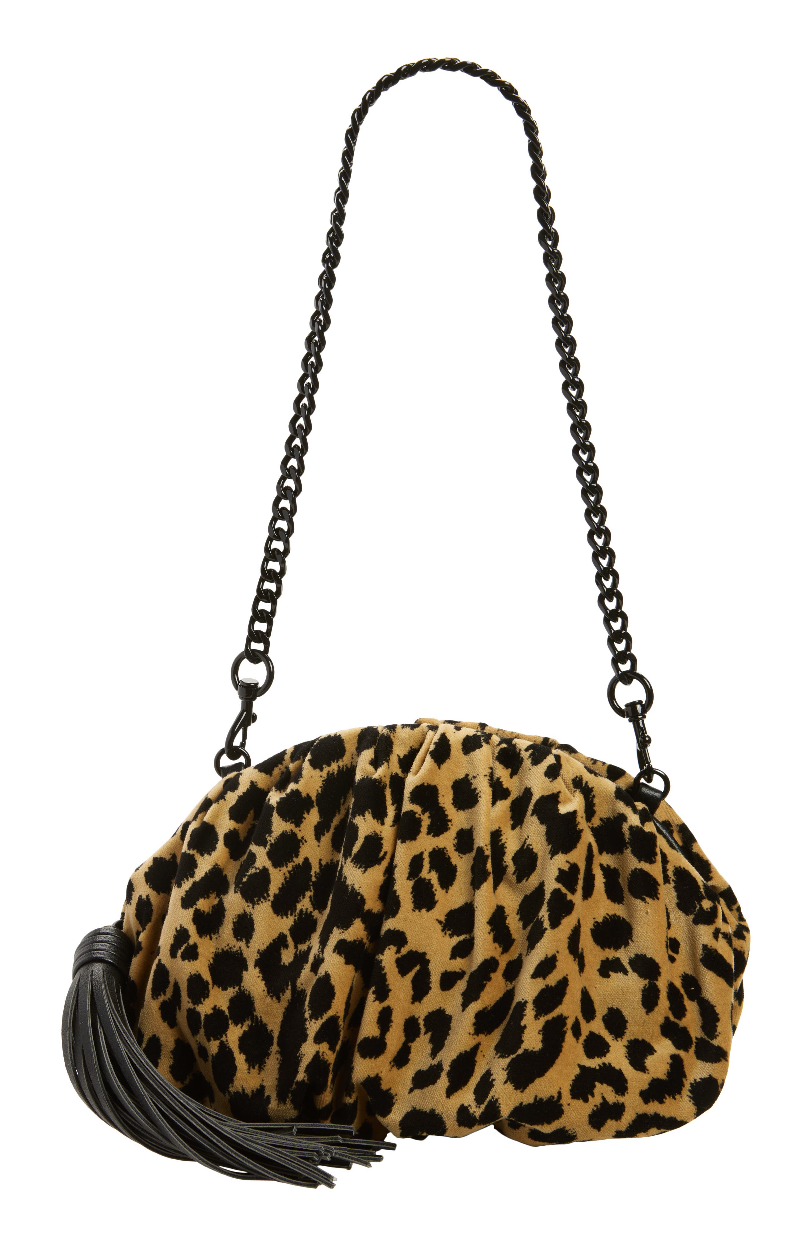 Rebecca Minkoff Small Ruched Clutch, Main, color, Leopard/ Black