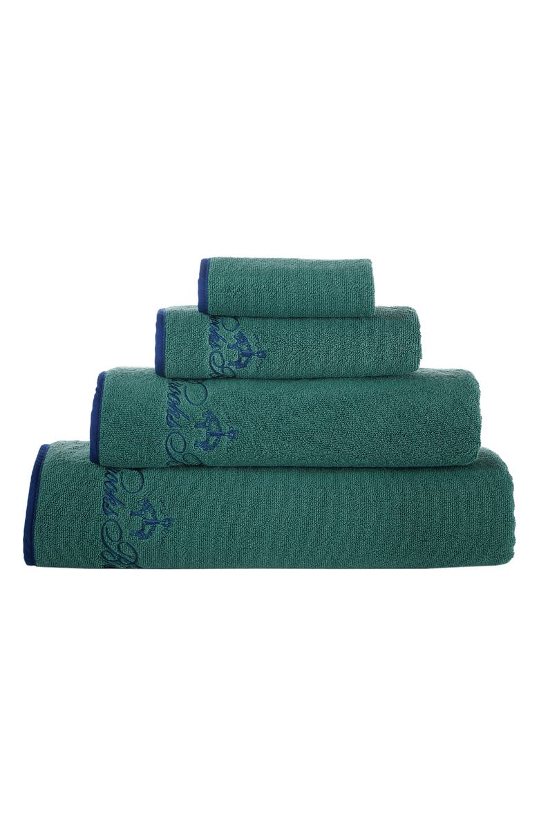Brooks Brothers Four-Piece Contrast Frame Cotton Washcloth Set, Alternate, color, Deep Jungle