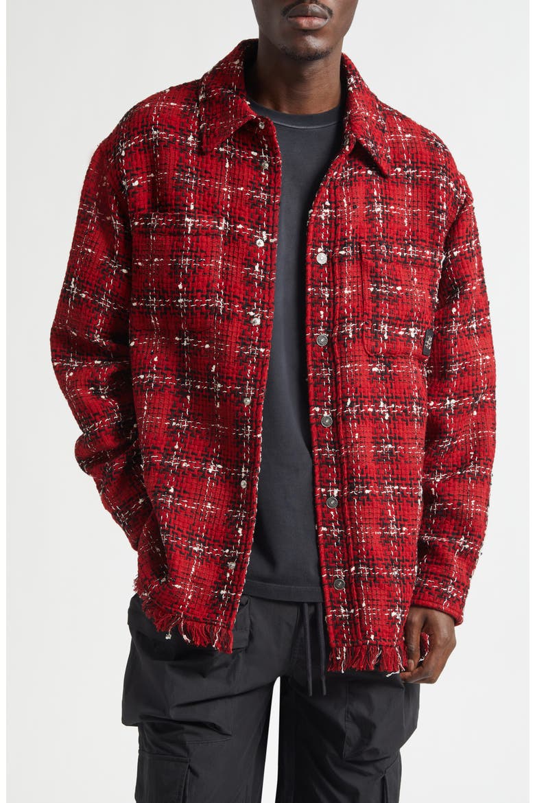 Plaid Wool Blend Tweed Overshirt, Main, color, RED ROSE