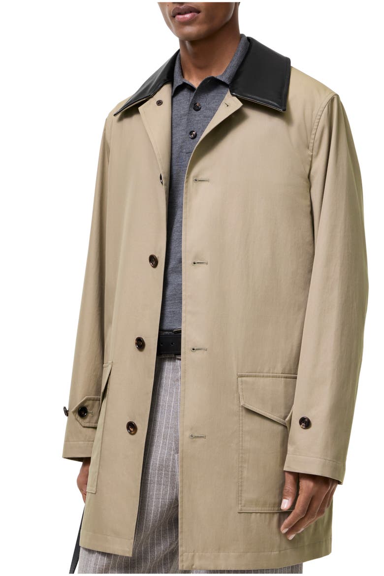 Mid-length Leather Collar Meadowbank Car Coat, Main, color, Saltmarsh beige