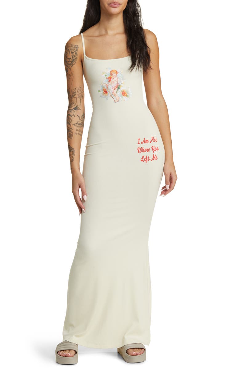 BOYS LIE I Am Not Where You Left Me Rhinestone Embellished Rib Maxi Dress, Main, color, 