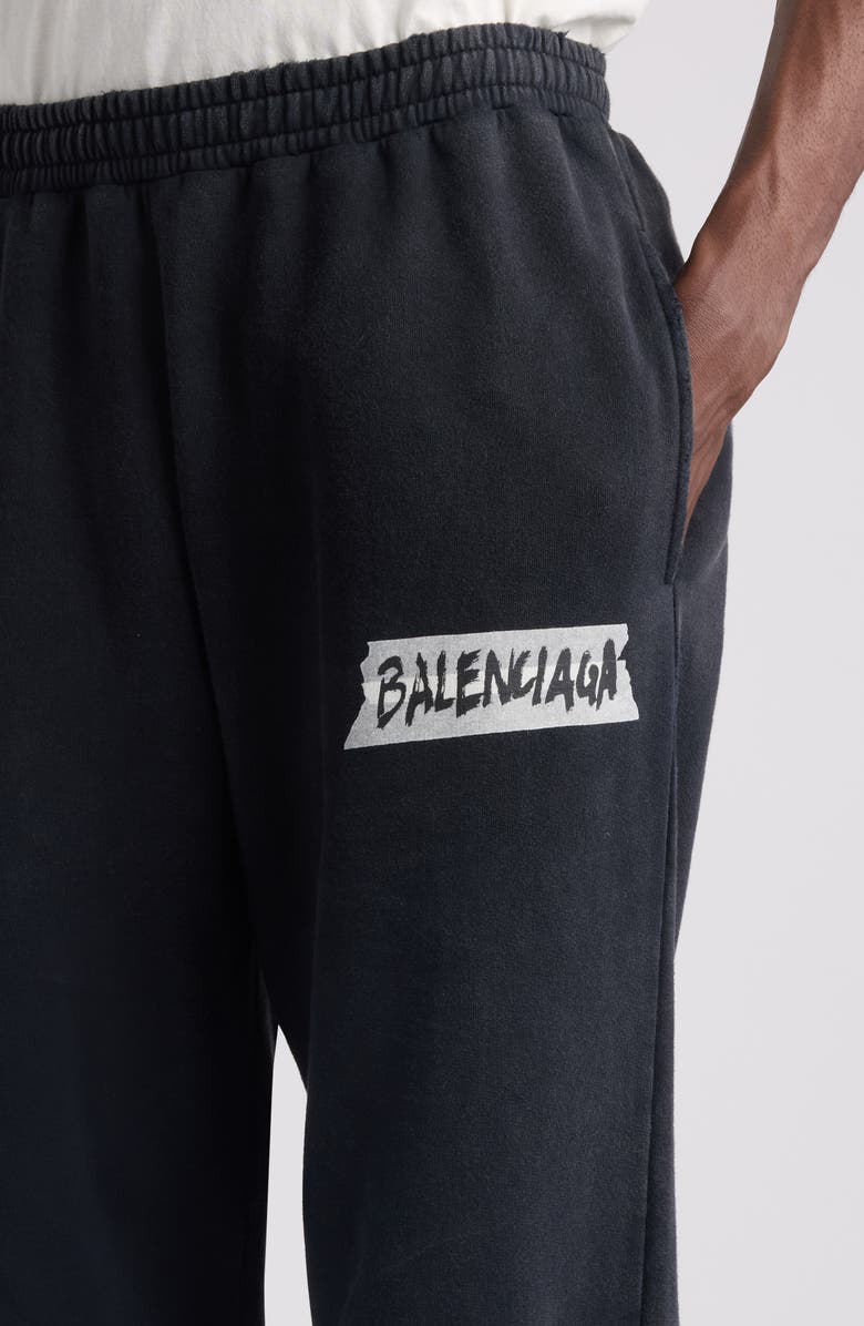 Balenciaga Masking Tape Logo Heavy Fleece Sweatpants, Alternate, color, 1041 Faded Washed Black