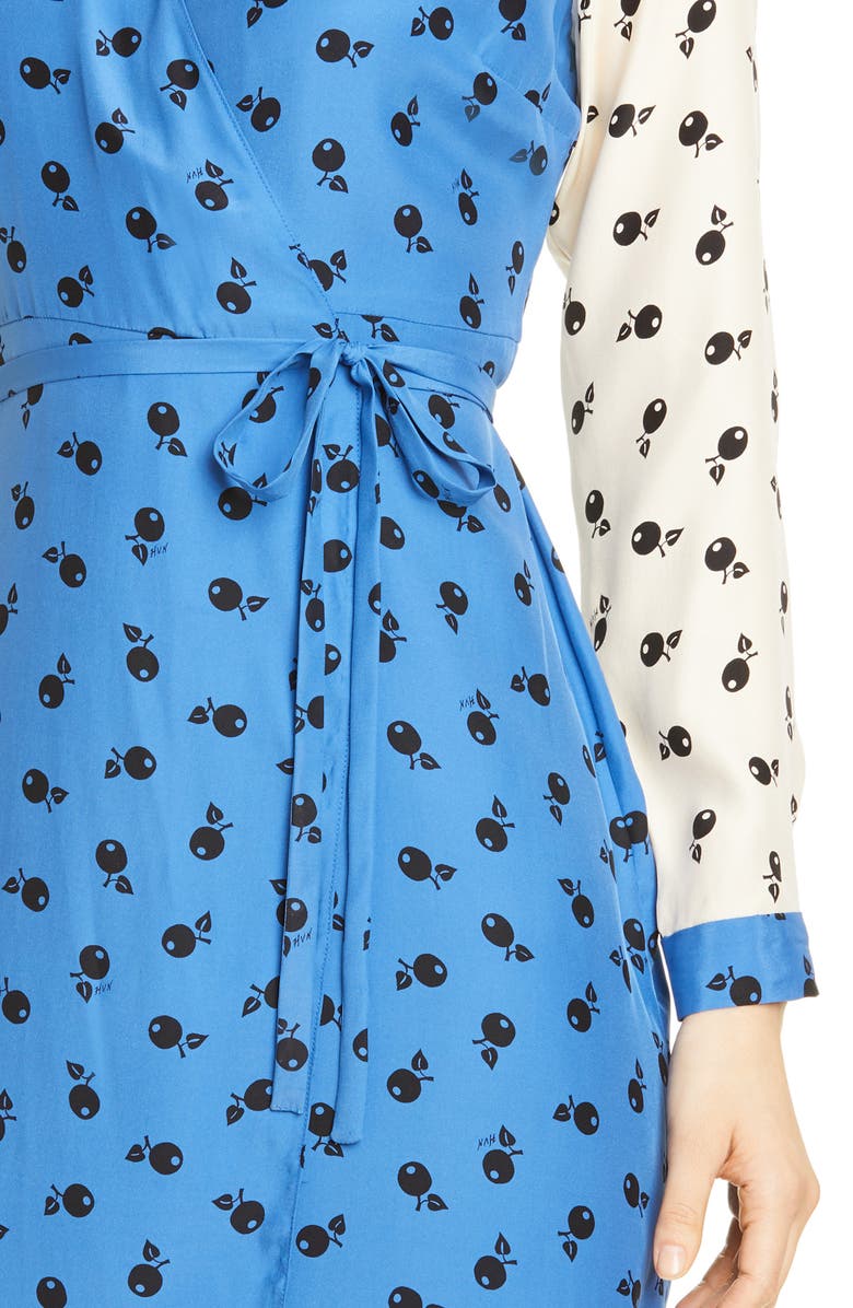 HVN Julia Long Sleeve Silk Wrap Dress, Alternate, color, 