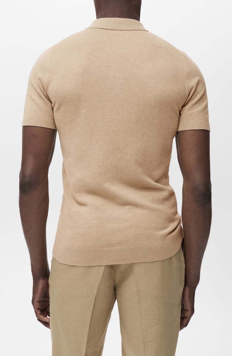 MANGO Band Collar Linen & Cotton Button-Up Shirt, Alternate, color, Beige