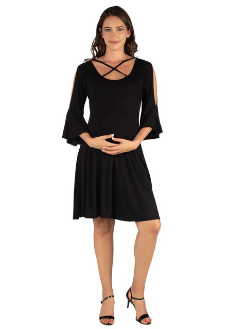 Maternity Knee Length Cold Shoulder Dress