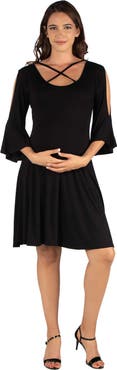 24seven Comfort Apparel Maternity Knee Length Cold Shoulder Dress