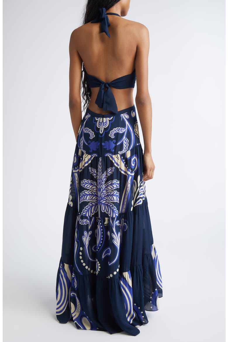 Floral Paisley Double Silk Georgette Maxi Dress, Alternate, color, NAVY / ECRU