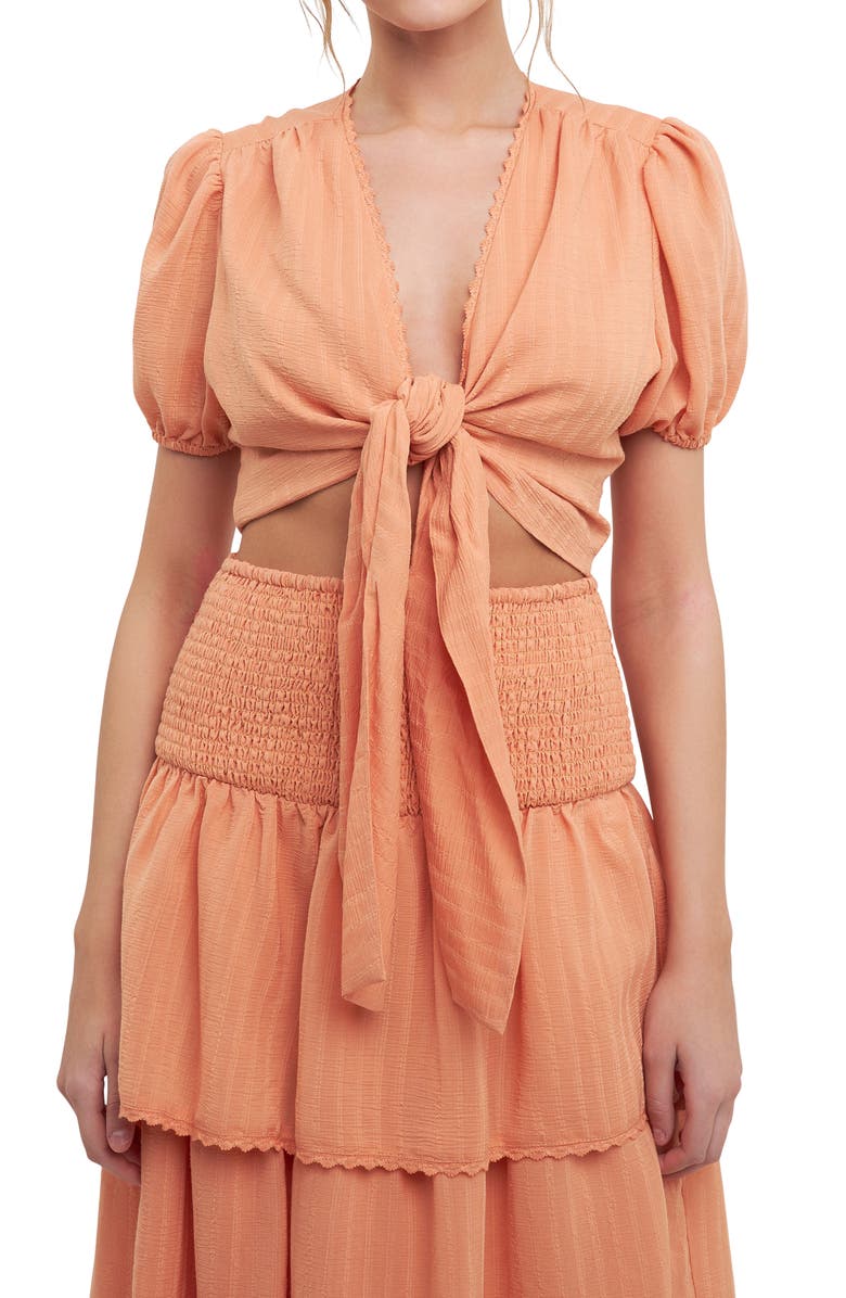 Free the Roses Tie Front Crop Top, Alternate, color, Tangerine