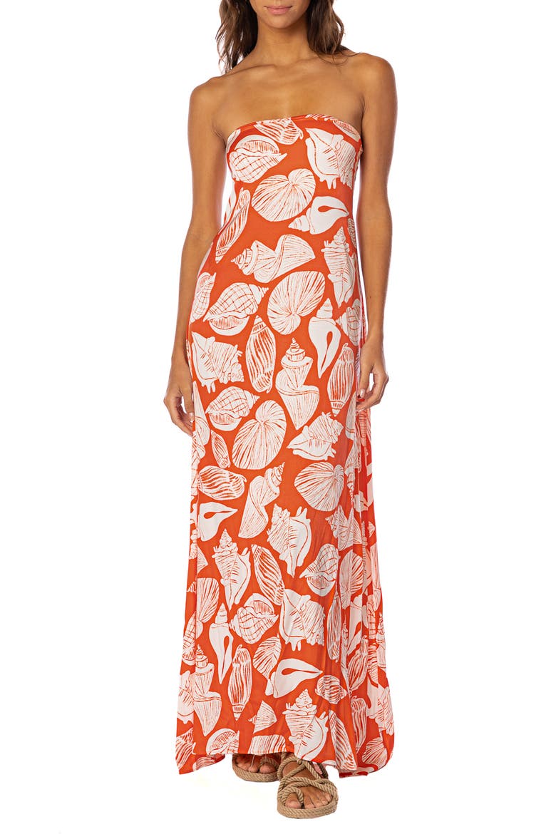Australian Reef Strapless Maxi Dress, Main, color, BRIGHT RED