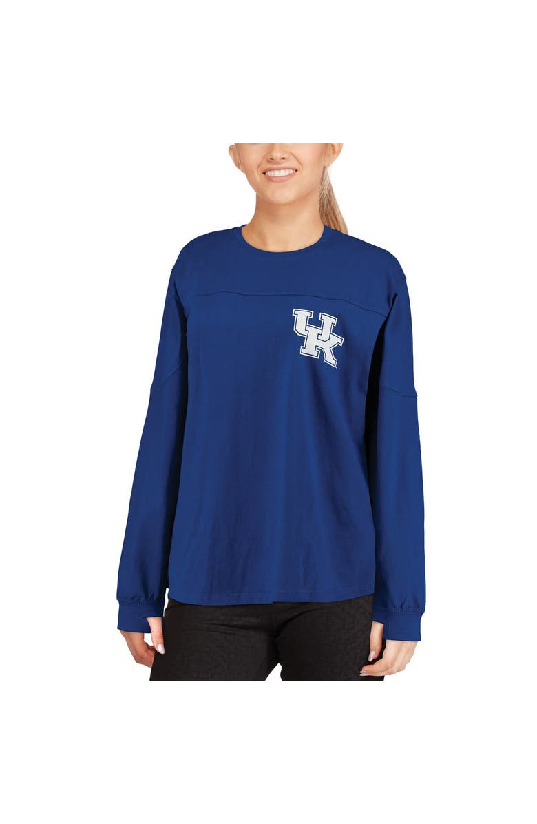 PRESSBOX Women's Pressbox Royal Kentucky Wildcats Team Logo The Big Shirt Oversized Long Sleeve Shirt, Alternate, color, 