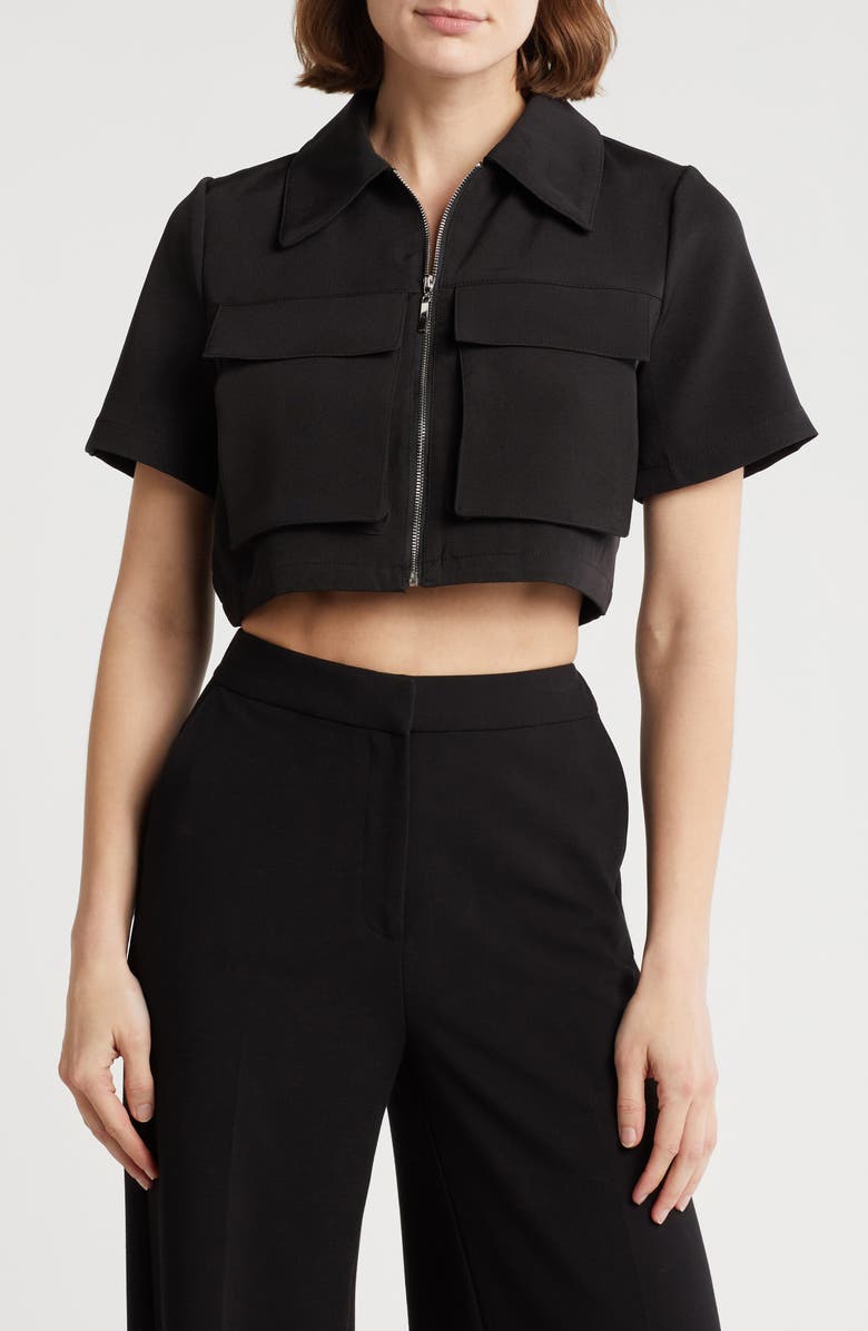 Love By Design Barcelona Short Sleeve Crop Utility Jacket, Main, color, Black