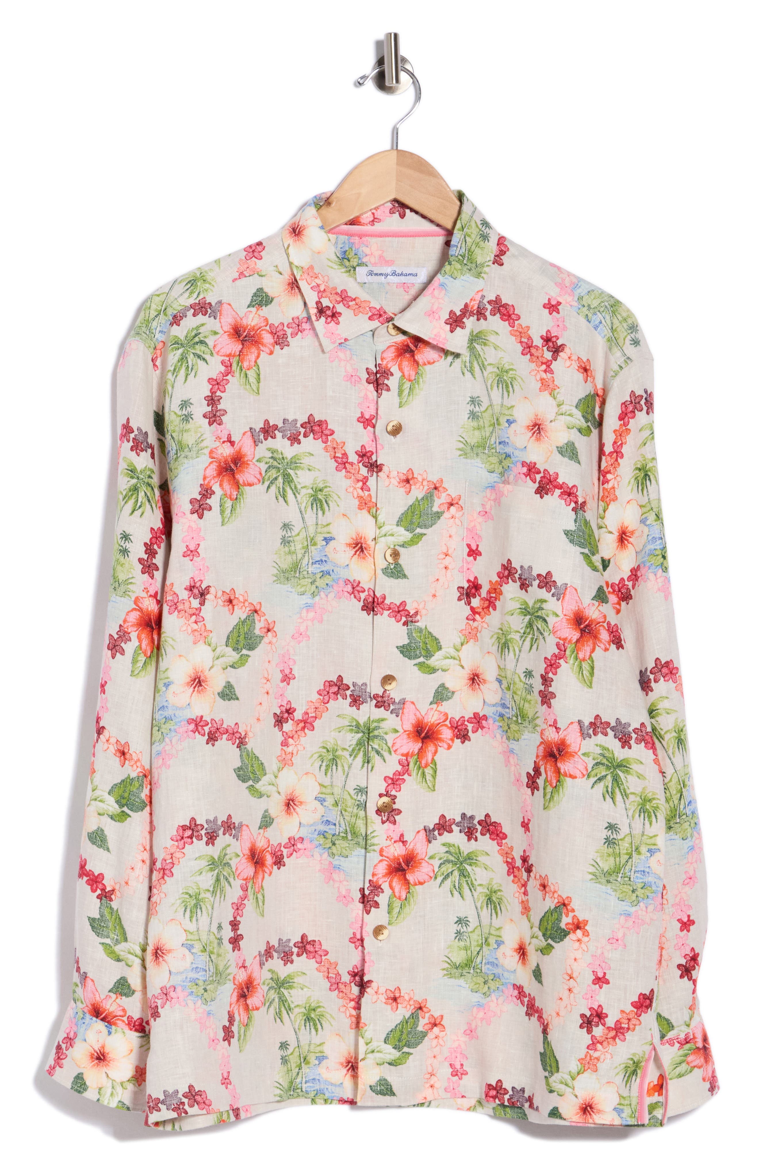 Lei-Z Days Floral Linen Long Sleeve Button Up Shirt