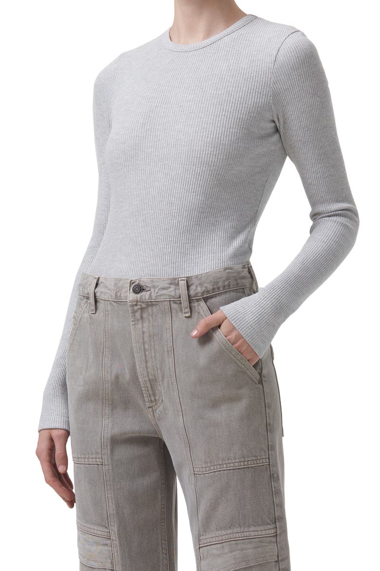 Alma Shrunken Long Sleeve Top, Main, color, BRUSHED GREY HEATHER