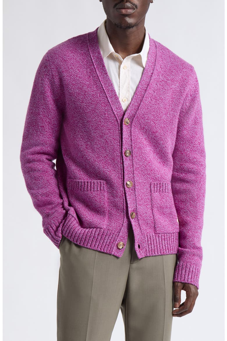 Butterly Appliqué Wool Mouliné Cardigan, Main, color, VIOLET