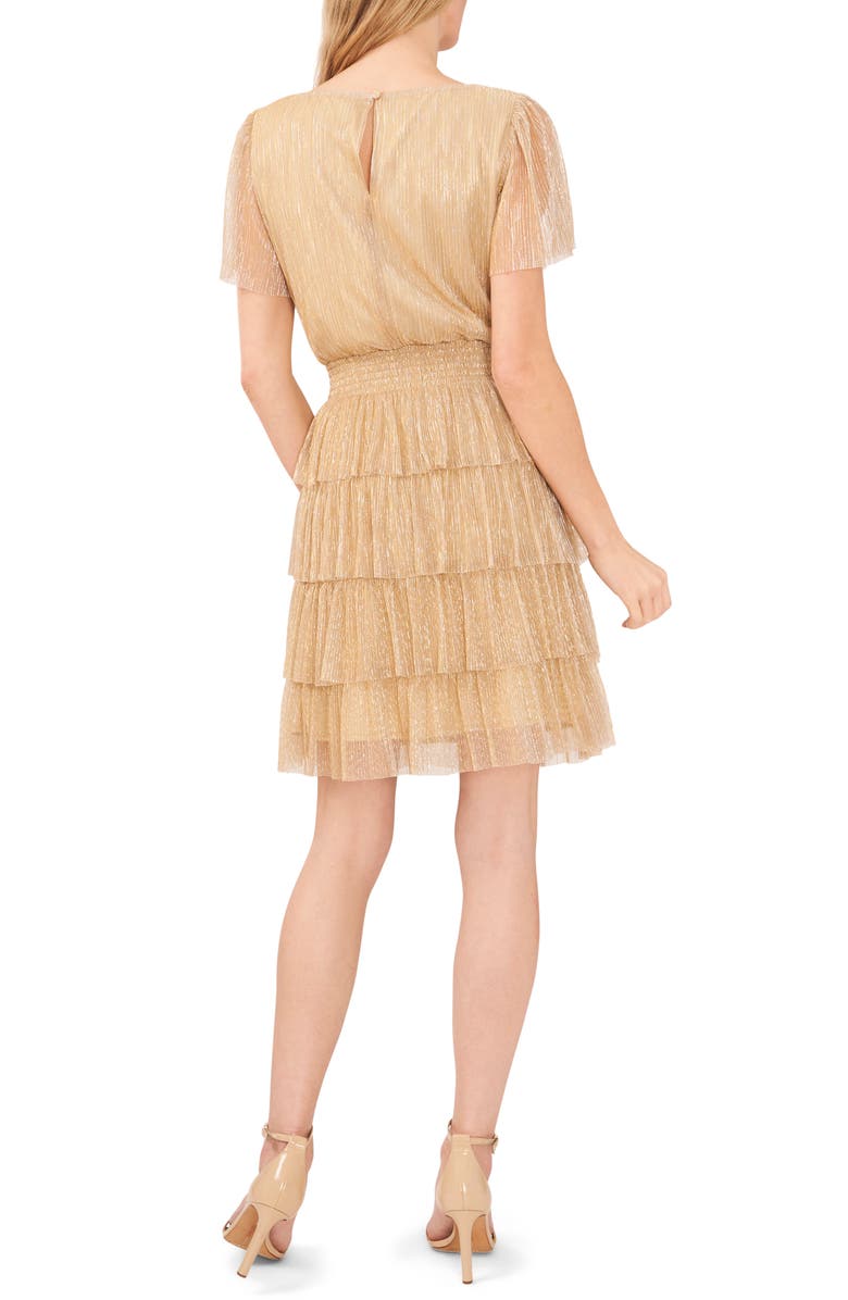 Chaus Metallic Crinkle Tiered Cocktail Dress, Alternate, color, Gold