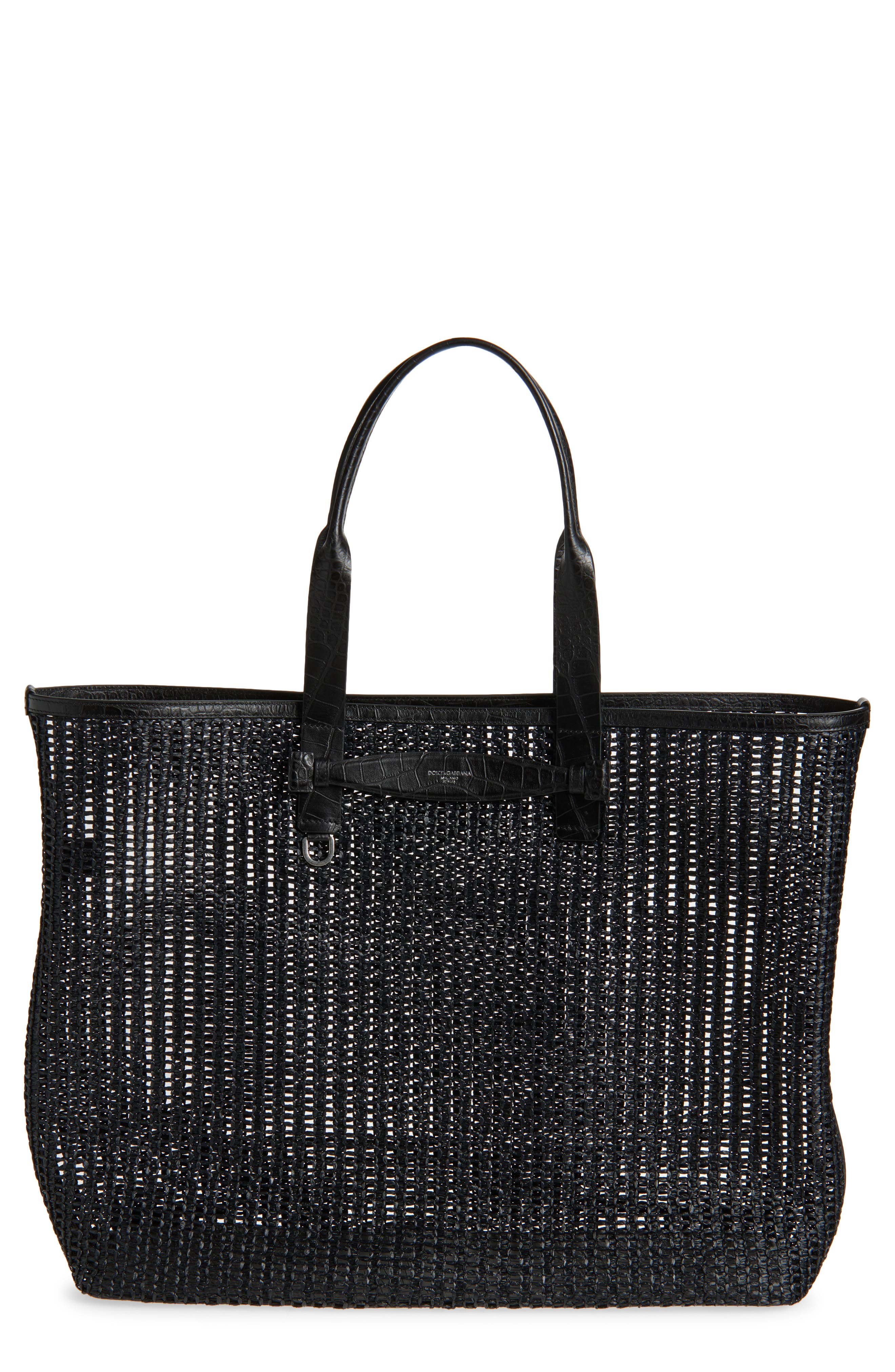 Dolce&Gabbana Adamo Woven Mesh 
Leather Shopper, Main, color, Black/ Black