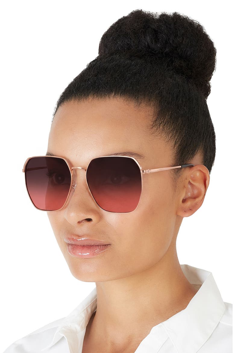 60mm Gradient Square Sunglasses, Alternate, color, SHINY ROSE GOLD / GREY PINK