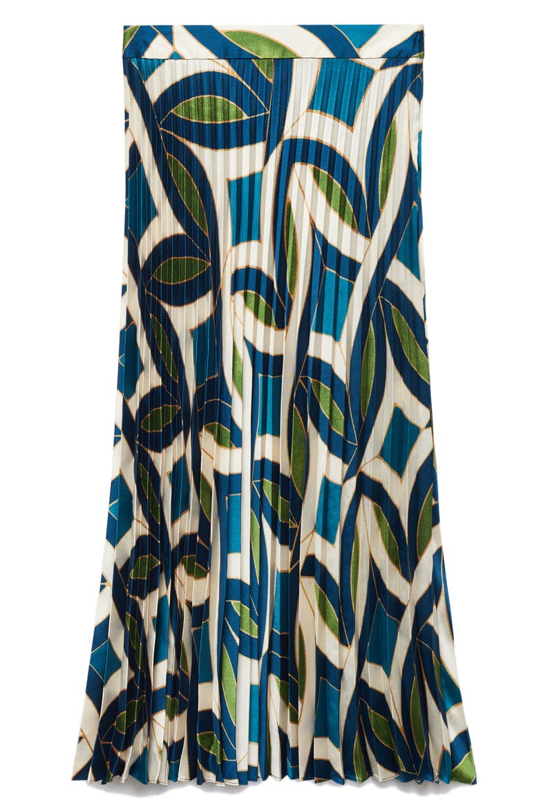 Pleated Print Midi Skirt, Alternate, color, BLUE