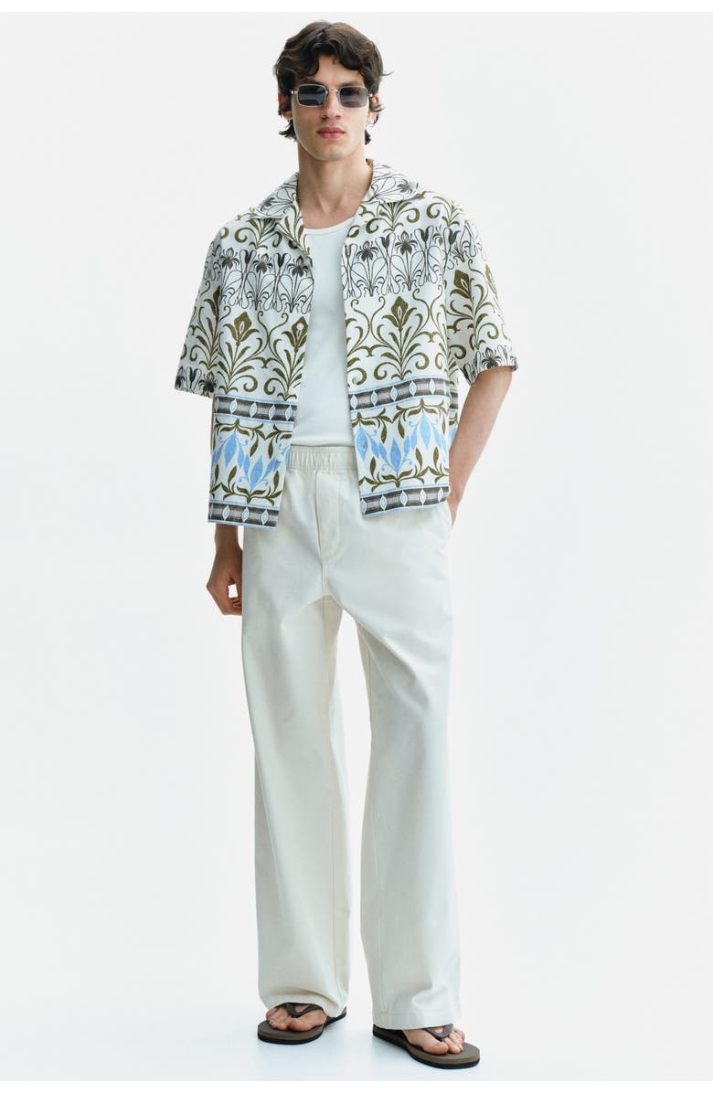 H&M Relaxed Fit Patterned Resort Shirt, Main, color, Cream/Patterned