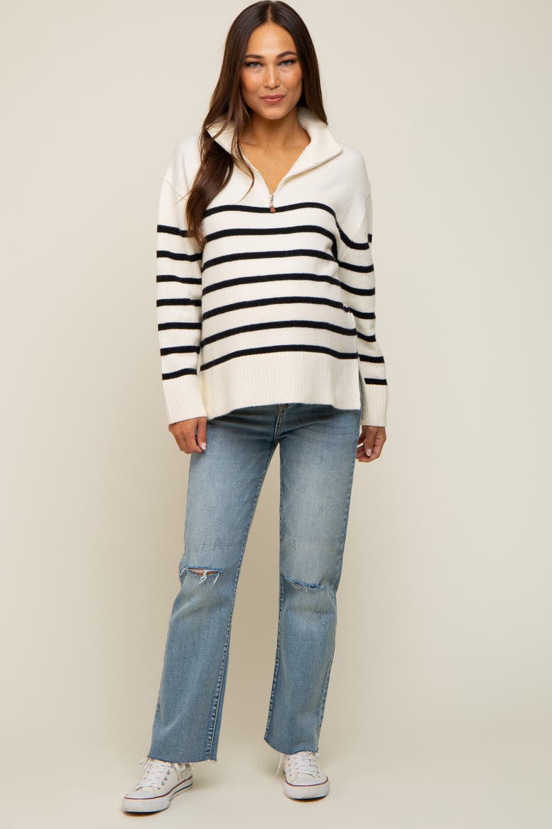 Striped Half Zip Sweater, Alternate, color, Ivory