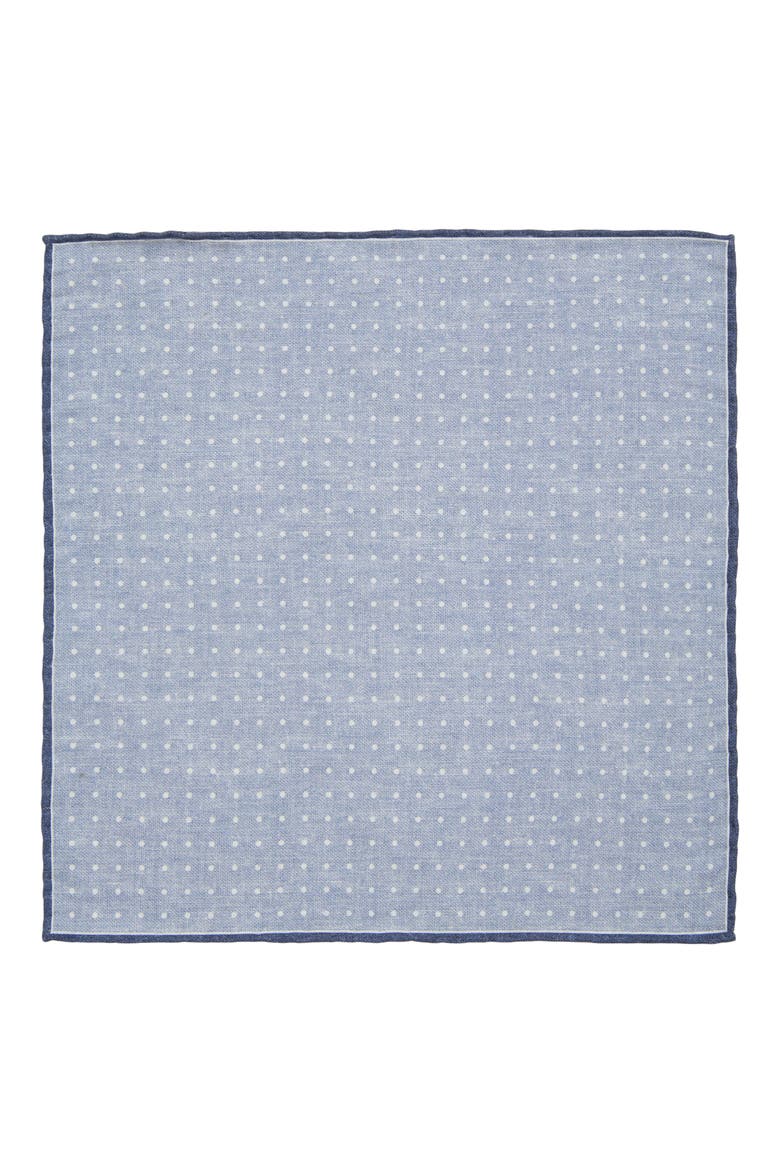 Polka Dot Wool & Cotton Muslin Pocket Square, Alternate, color, DENIM/ IVORY
