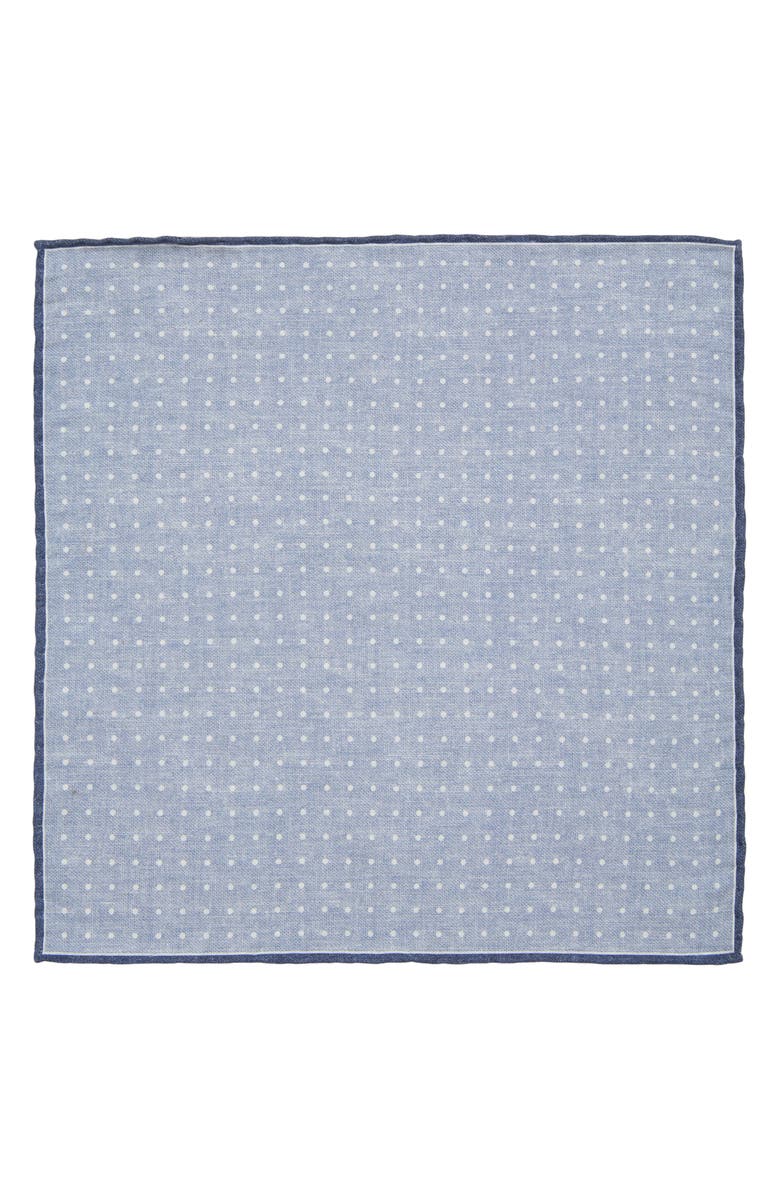 Eleventy Polka Dot Wool & Cotton Muslin Pocket Square, Alternate, color, Denim/ Ivory