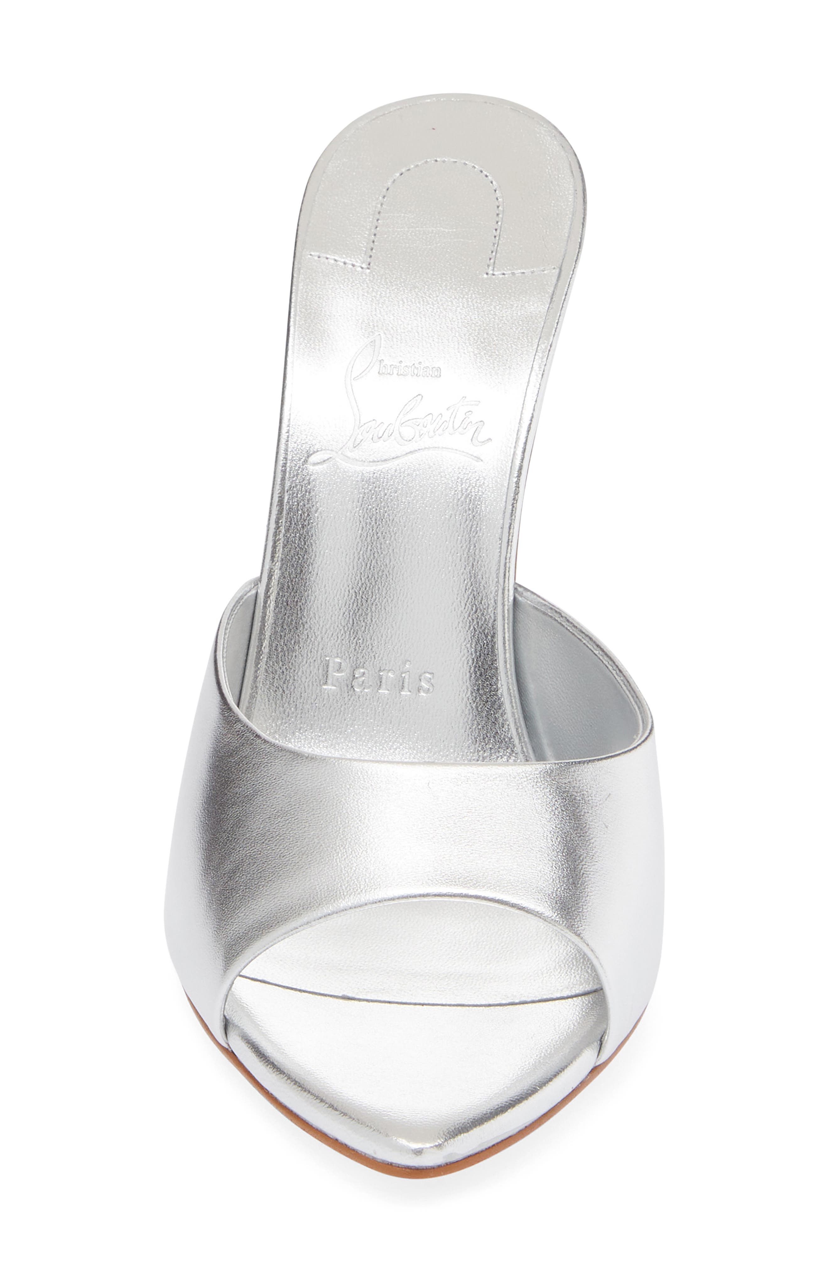 Christian Louboutin Miss Z Pointed Toe Metallic Sandal, Alternate, color, S211 Silver/ Lin Silver