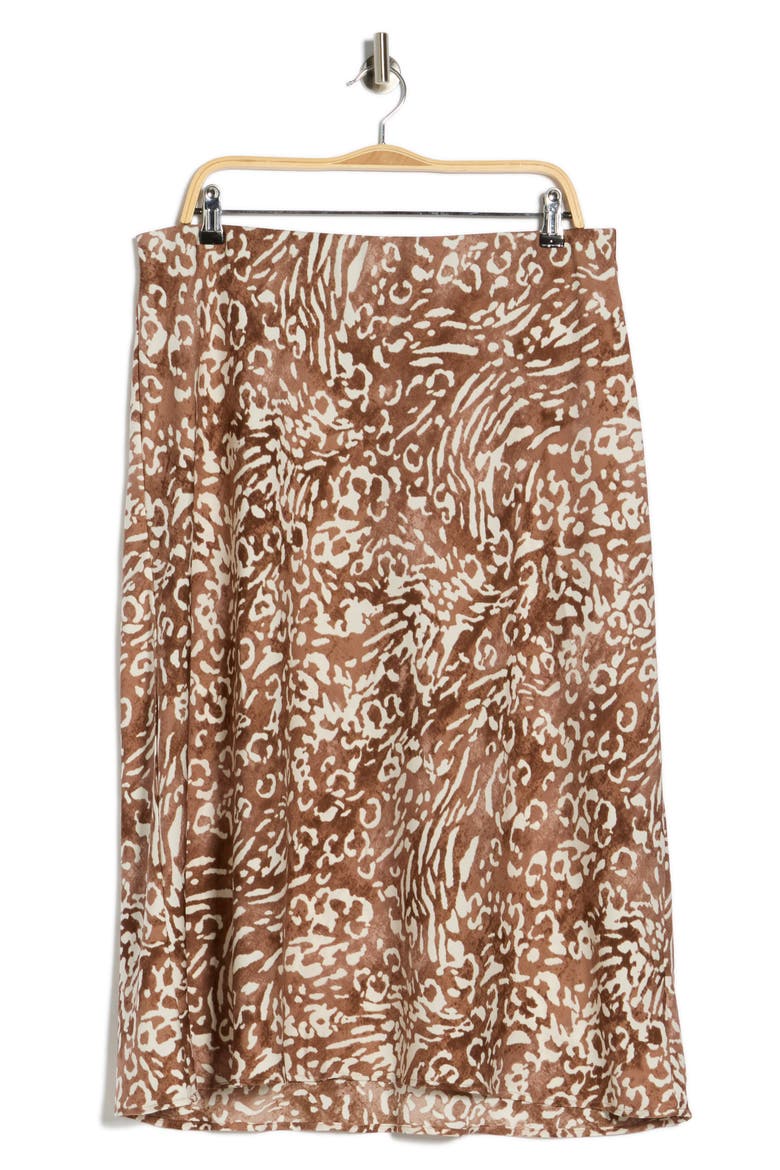 Animal Print Satin Midi Skirt, Alternate, color, CHOCOLATE