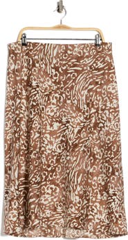 Renee C Animal Print Satin Midi Skirt