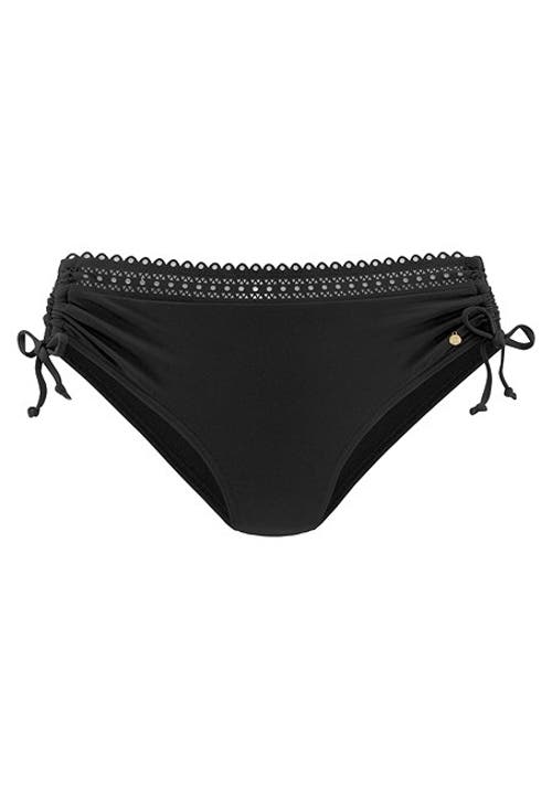 Lascana Side Tie Lace Trim Bikini Bottom In Black