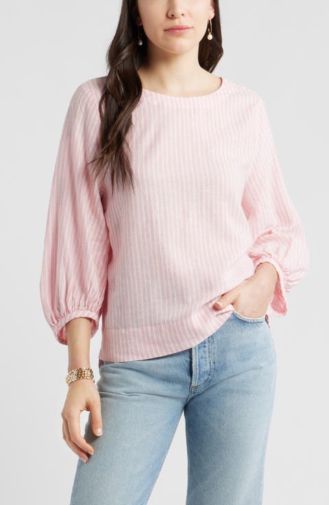 Balloon Sleeve Linen Blend Top