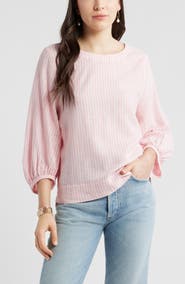 Caslon® Balloon Sleeve Linen Blend Top