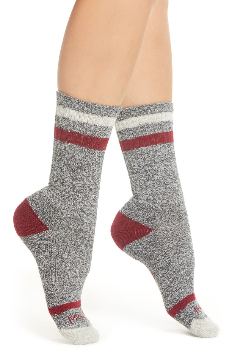 Birkie Stripe Crew Socks, Main, color, TIBETAN RED HEATHER