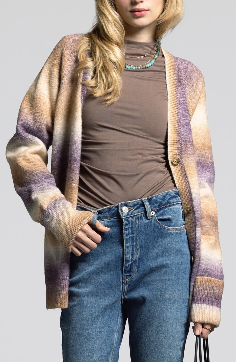 WEEKEND LOS ANGELES Niko Ombré Stripe Relaxed Cardigan, Alternate, color, Dark Lilac Stripe