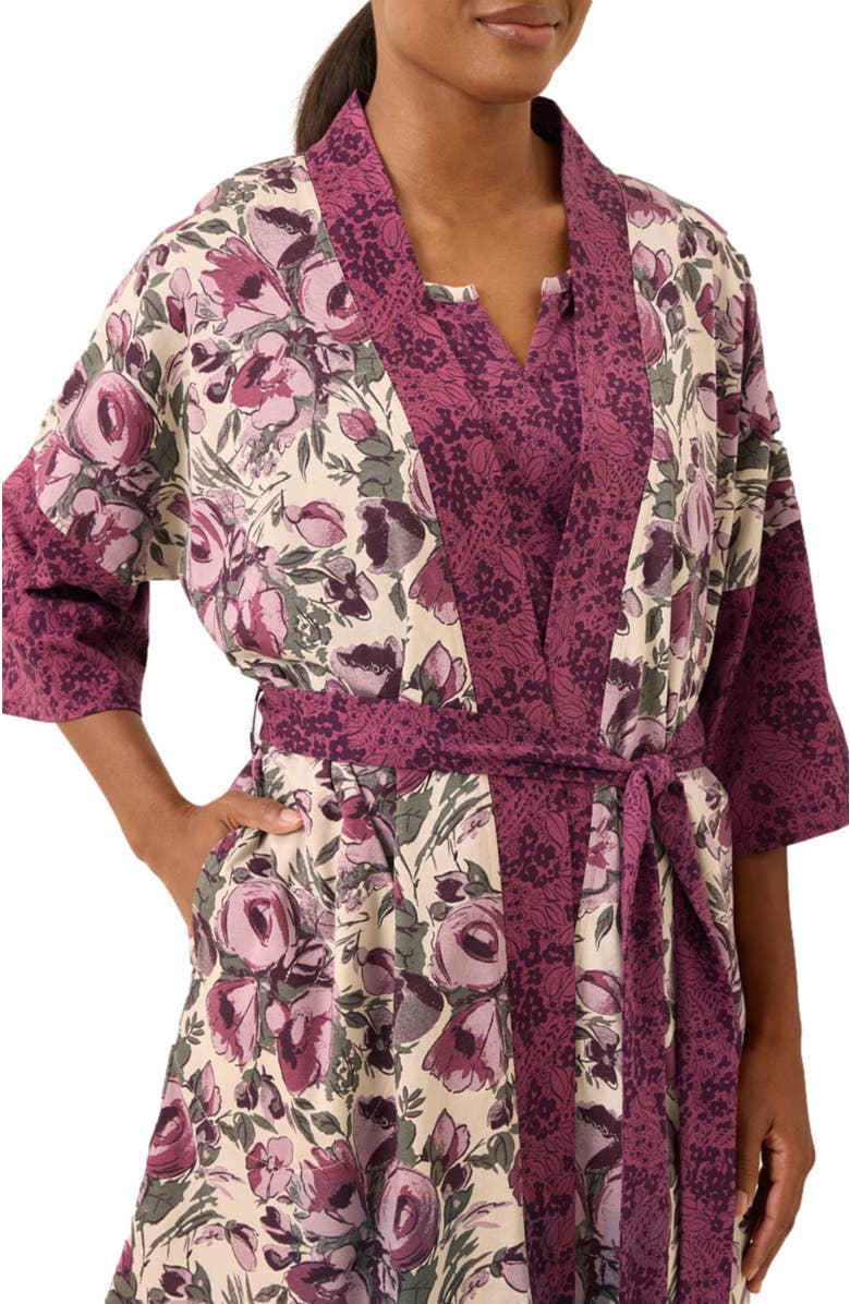 Pact Organic Staycation Short Robe, Alternate, color, Gathered Garden