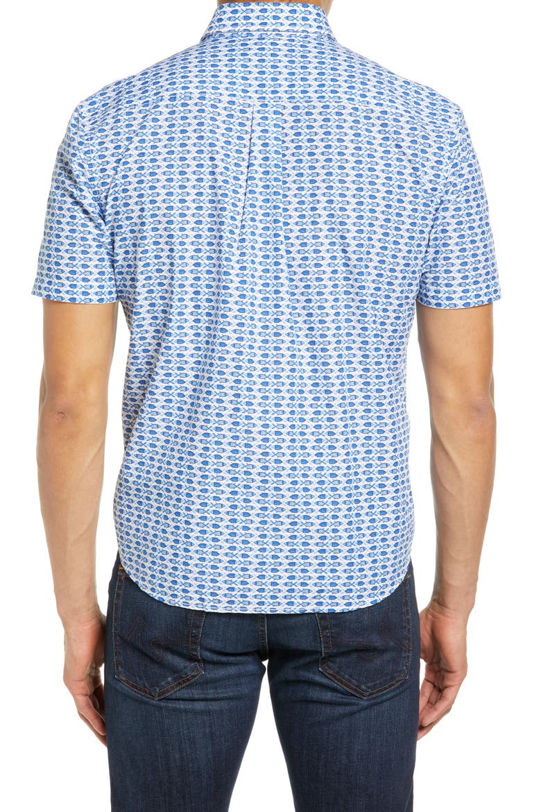 Hangin' Out Arie Fish Print Short Sleeve Button-Up Shirt, Alternate, color, LAGUNA BLUE