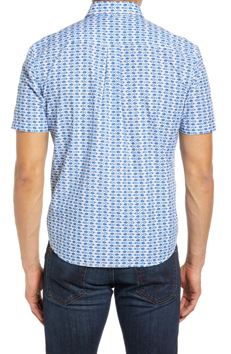 johnnie-O Hangin' Out Arie Fish Print Short Sleeve Button-Up Shirt, Alternate, color, 