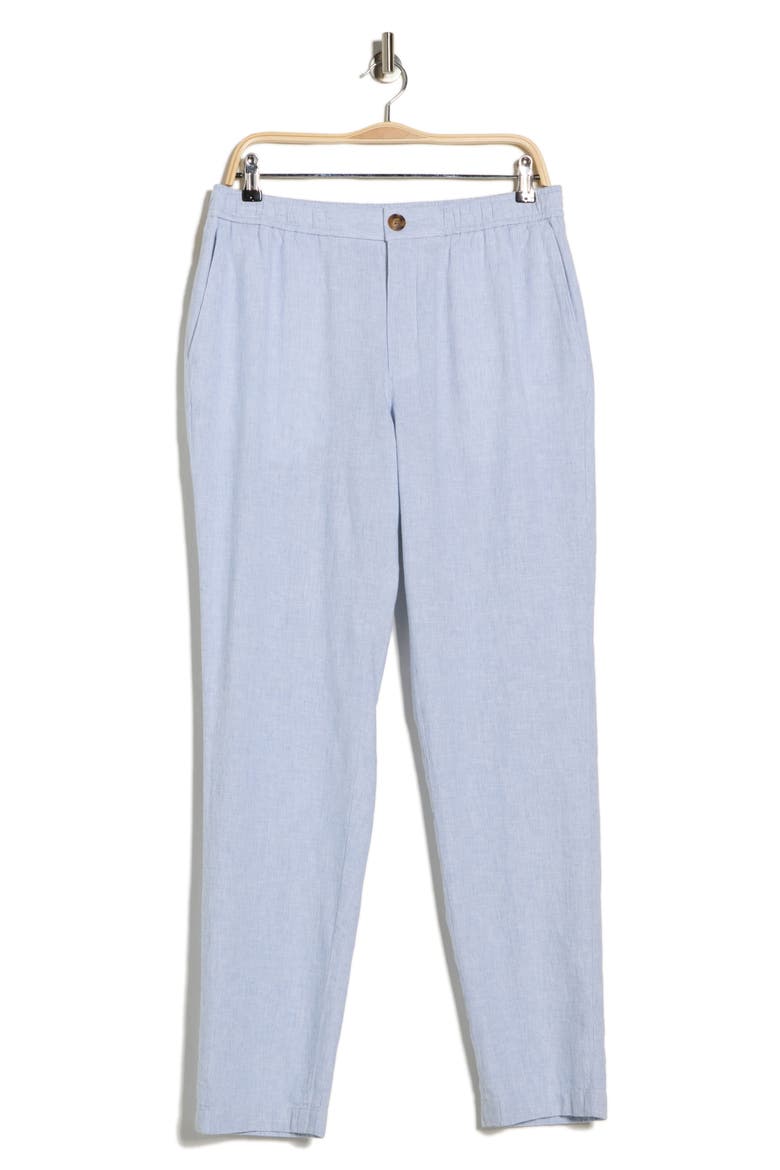 Elastic Waist Linen Blend Trim Fit Pants, Alternate, color, BLUE CHAMBRAY - WHITE EOE