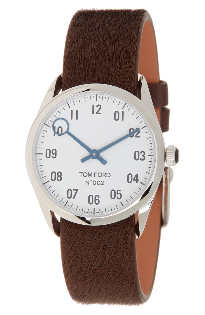 TOM FORD White Dial Leather Strap Watch, 34mm, Main, color,