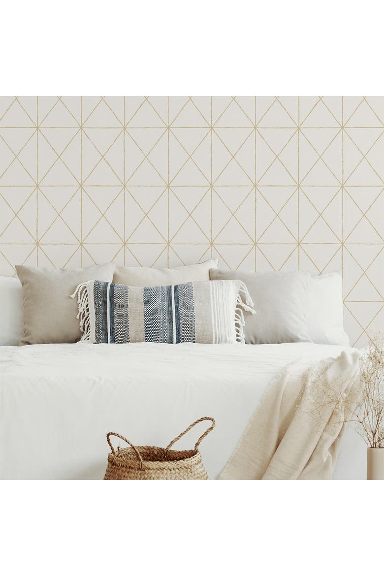 White & Gold Get In Line Peel & Stick Wallpaper, Alternate, color, WHITE