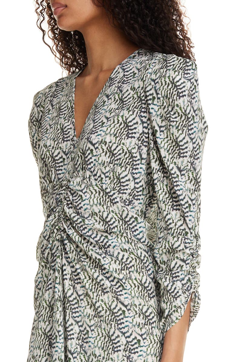 Isabel Marant Albini Abstract Print Ruched Stretch Silk Midi Dress, Alternate, color,