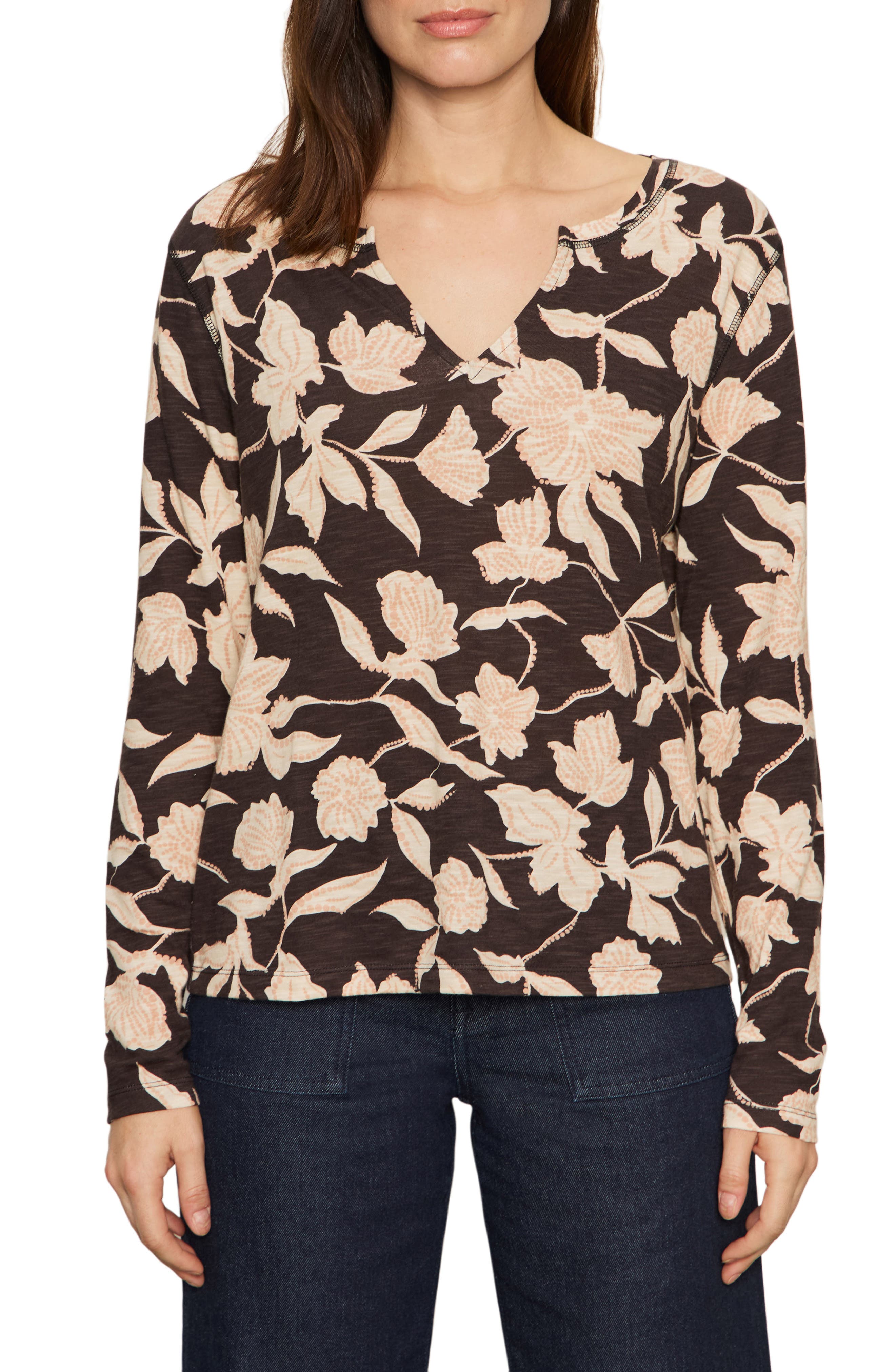 Sanctuary Print Split Neck Knit Top