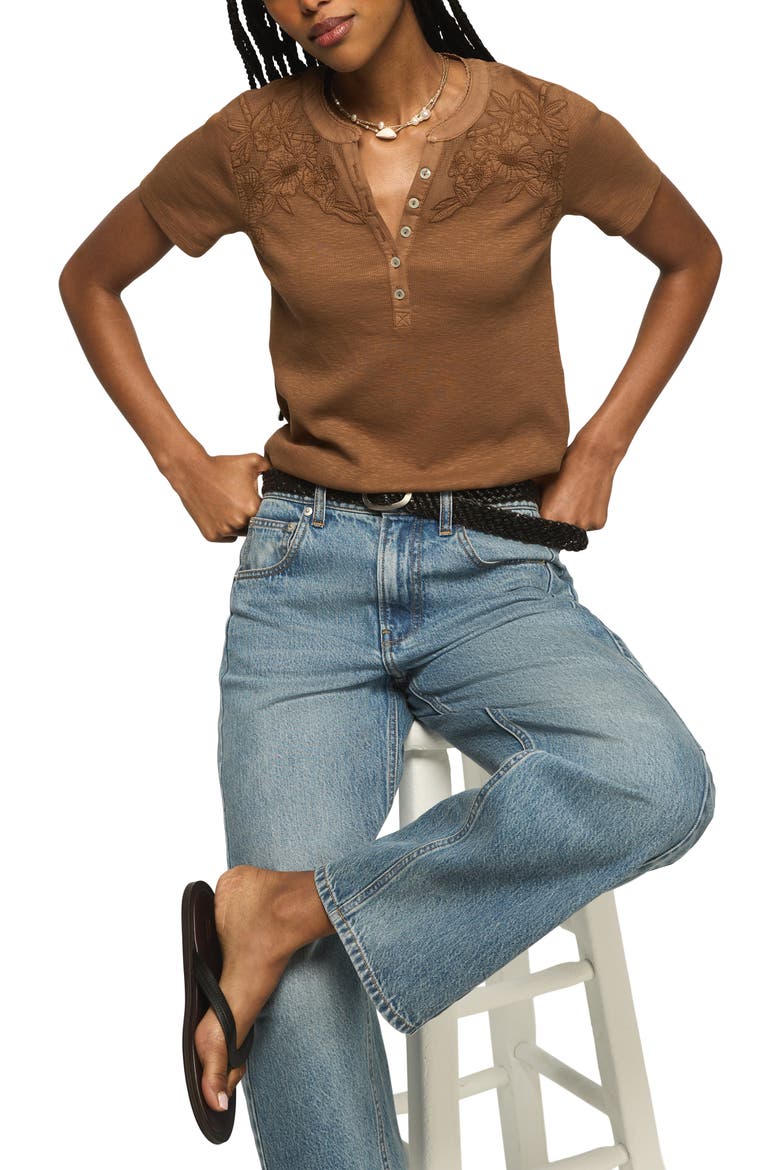 Cutwork Henley Top, Alternate, color, PECAN PIE