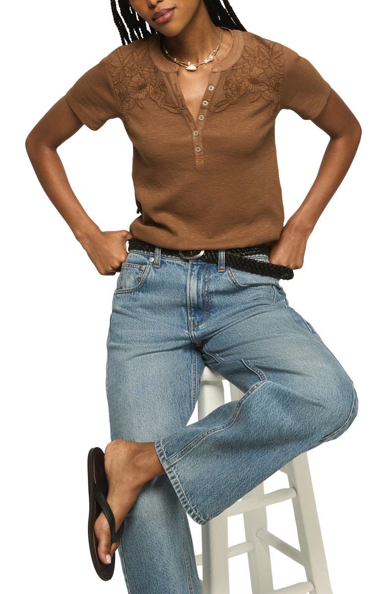 Lucky Brand Cutwork Henley Top, Alternate, color, Pecan Pie