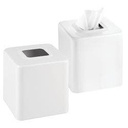 mDesign Metal Square Modern Tissue Box Cover Holder for Bathroom - White 