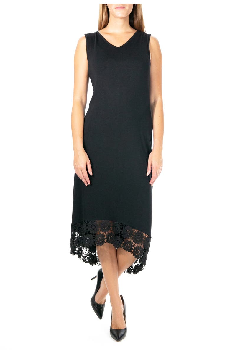 Nina Leonard Sleeveless V-Neck High/Low Dress, Main, color, Black