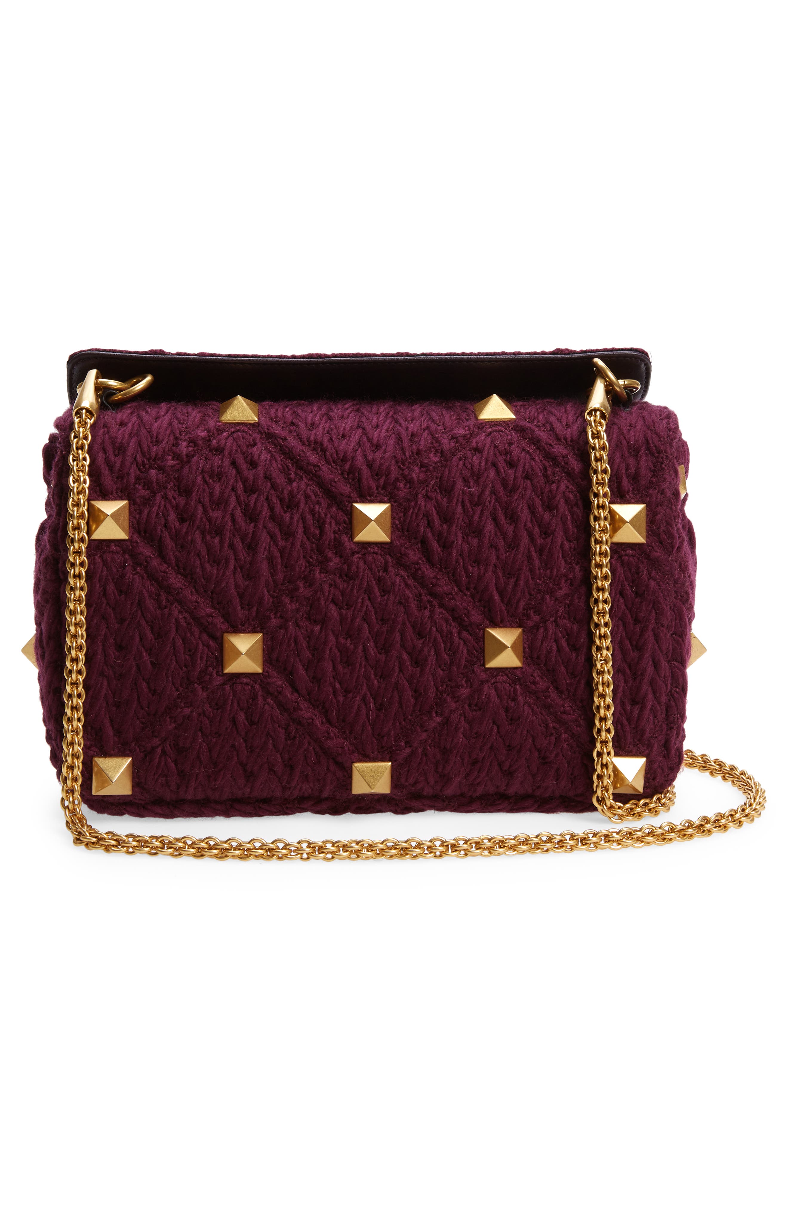 Valentino Garavani Large Roman Stud Knit Top Handle Bag, Alternate, color, 