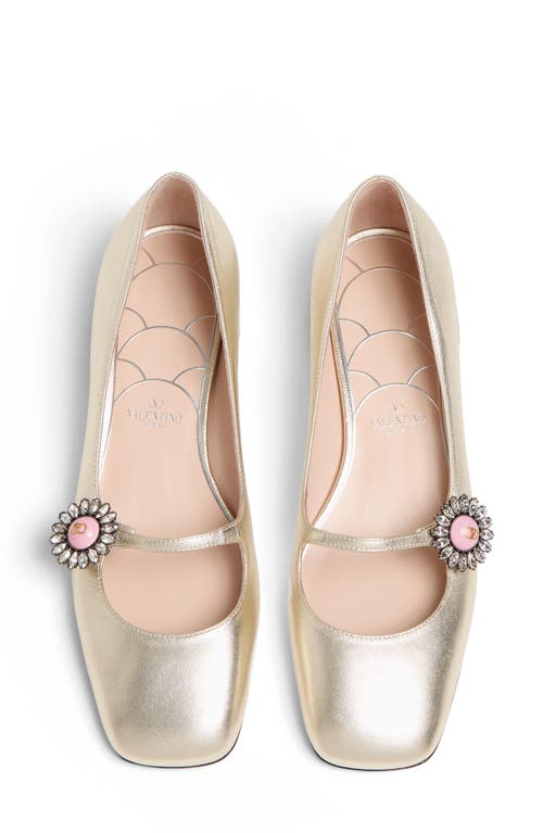 Valentino Mary Jane Metallic Leather Ballet Flats In Platinum