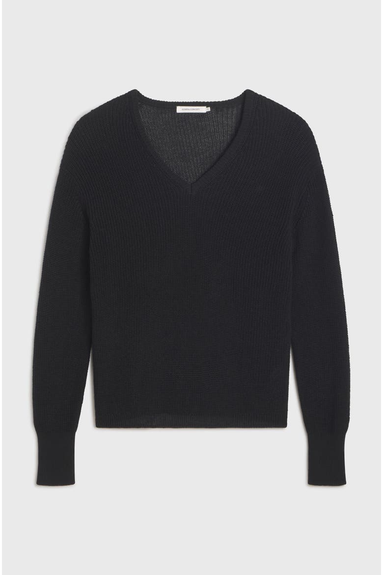 Cotton Mesh V Neck Sweater, Alternate, color, Black