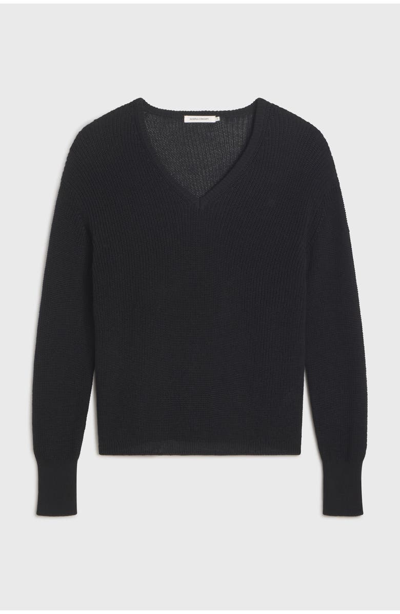 Almina Concept Cotton Mesh V Neck Sweater, Alternate, color, Black